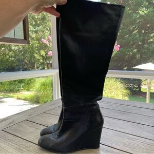 Stuart Weitzman Black Over the Knee Wedge Boots Womens Size 7